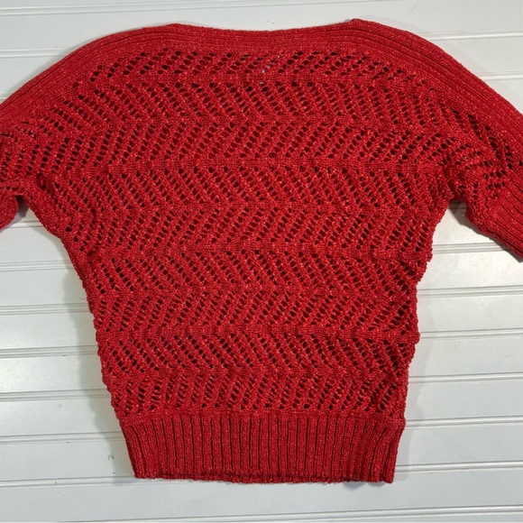 Chicos 0 Short Sleeve Open Knit Sweater Pullover Boho Beachy Orange Size Small - Picture 12 of 15